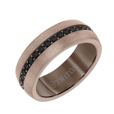 Tungsten - Low Dome Flat Edge Stone Wedding Band - J35462
