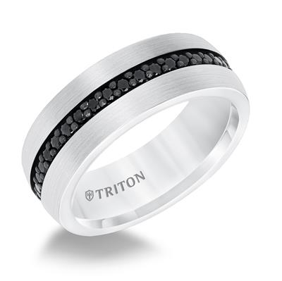 Tungsten Carbide - Dome Round Edge Black Sapphire Wedding Band - J35467