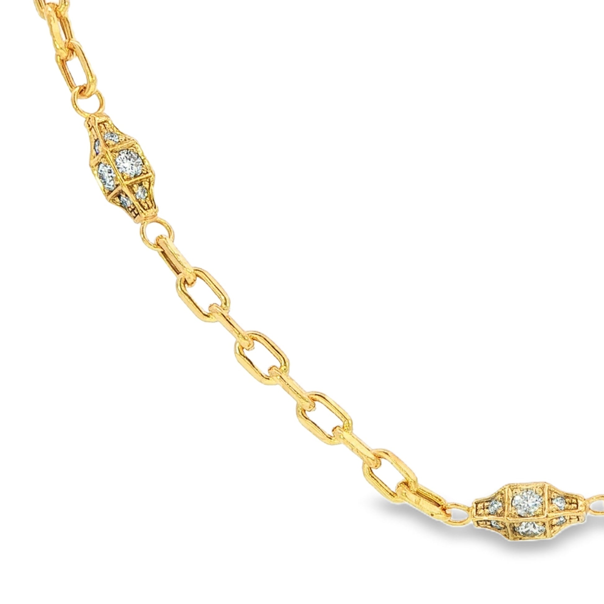 14K Yellow gold link necklace with diamond set charms. Item 22155 - ABC Jewelry Co.