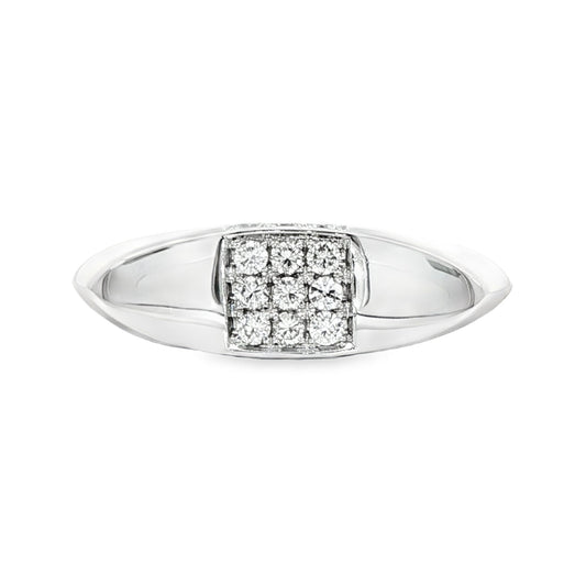 18K White gold marquise shaped dome ring with square clusters of round brilliant diamonds. Item 22256 - ABC Jewelry Co. 