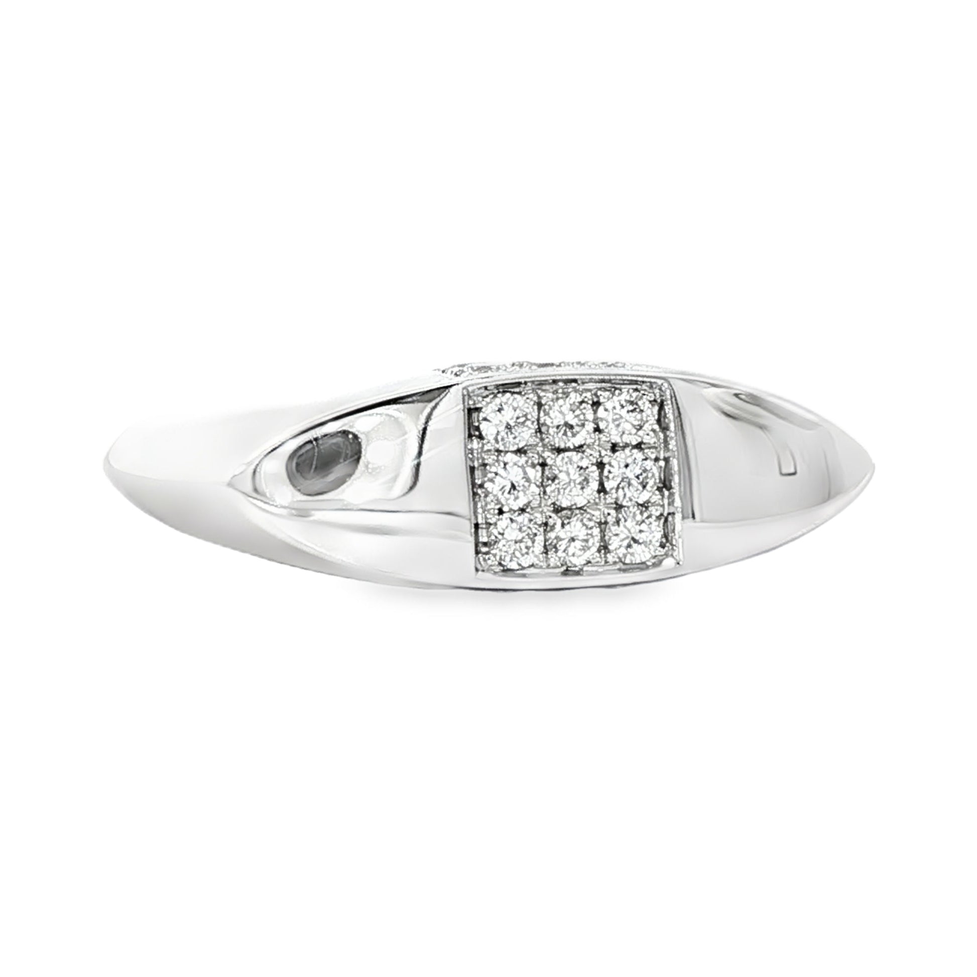 18K White gold marquise shaped dome ring with square clusters of round brilliant diamonds. Item 22256 - ABC Jewelry Co. 