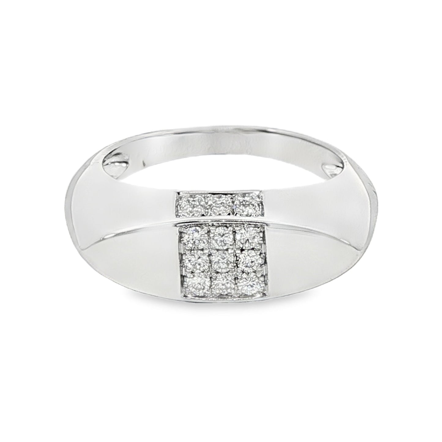 18K White gold marquise shaped dome ring with square clusters of round brilliant diamonds. Item 22256 - ABC Jewelry Co. 