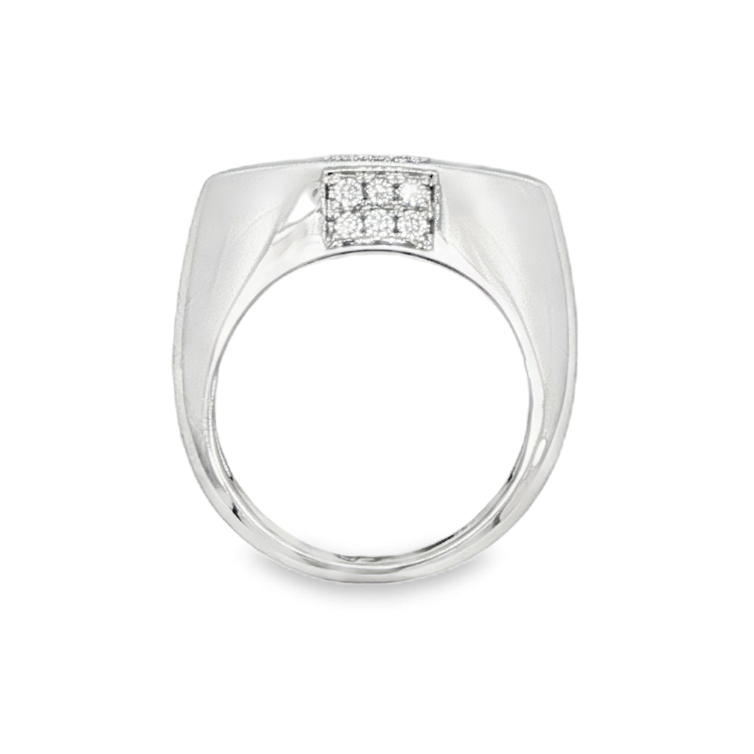 18K White gold marquise shaped dome ring with square clusters of round brilliant diamonds. Item 22256 - ABC Jewelry Co. 