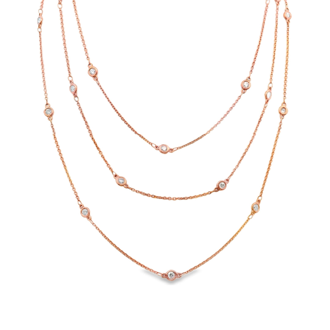 14K Rose gold Diamonds By The Yard Necklace with bezel set diamonds, item 22570 - ABC Jewelry Co