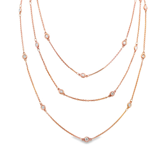 14K Rose gold Diamonds By The Yard Necklace with bezel set diamonds, item 22570 - ABC Jewelry Co