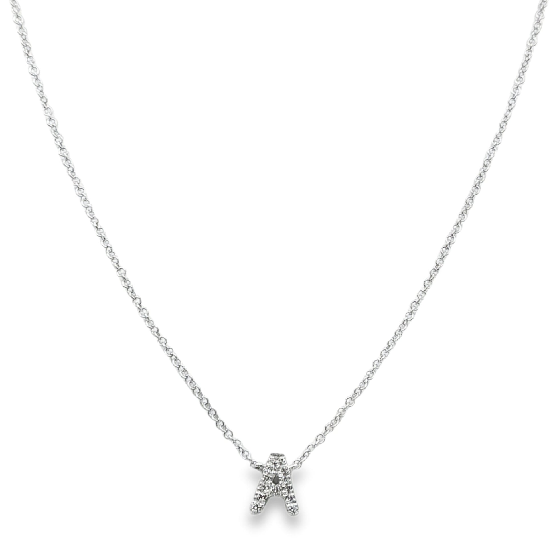 14K White gold necklace with diamond set initial "A". Item 22596 - ABC Jewelry Co. 