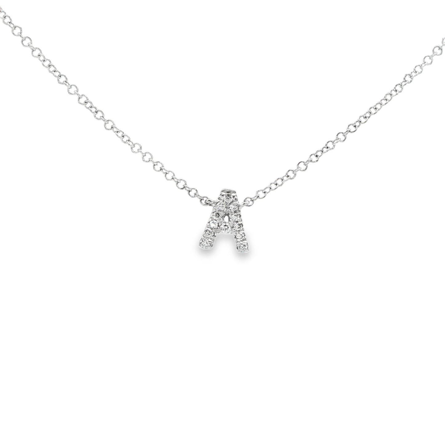 14K White gold necklace with diamond set initial "A". Item 22596 - ABC Jewelry Co. 