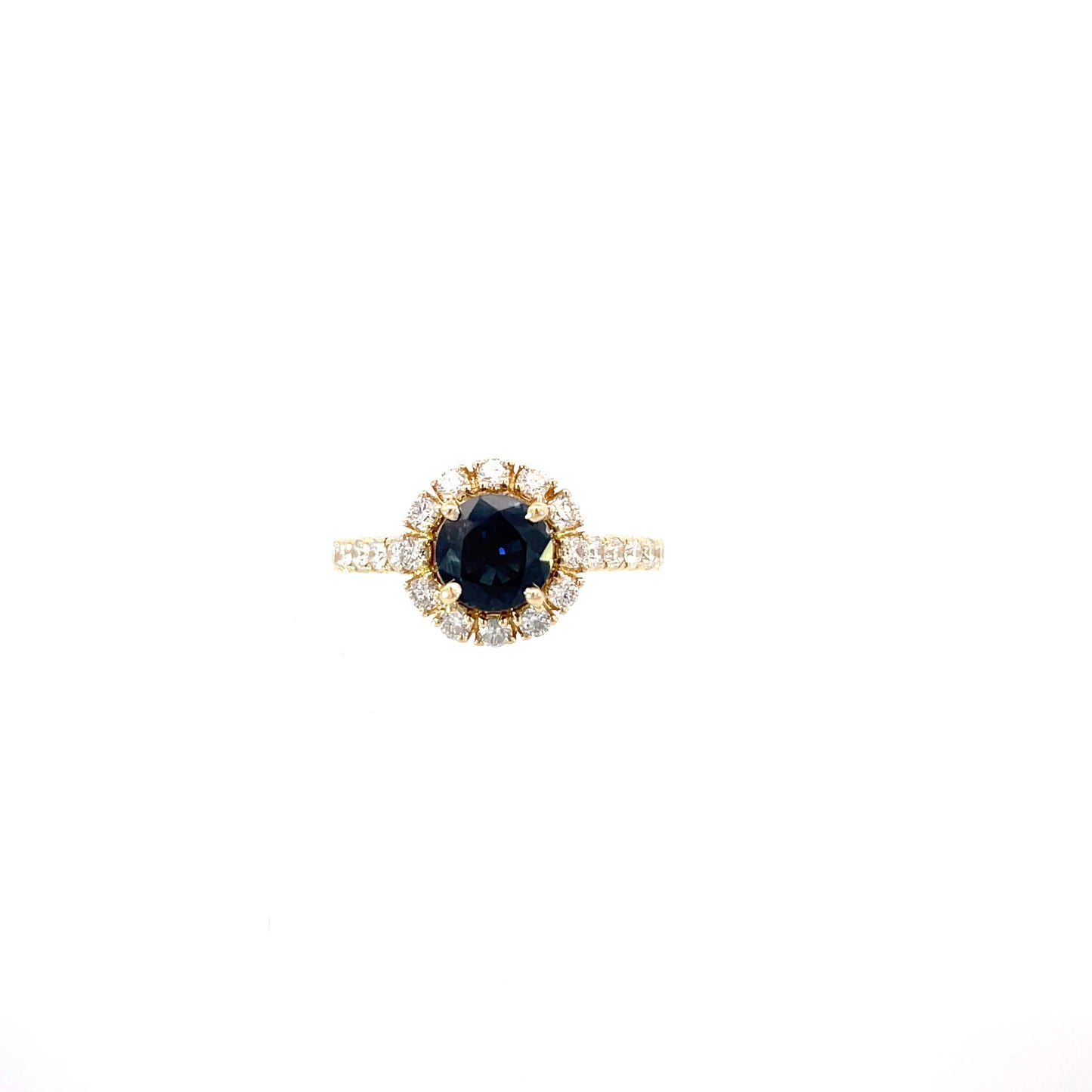 Diamond halo ring + blue sapphire-23152