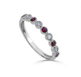 18K White Gold - Diamond & Ruby Fashion Band - 23319