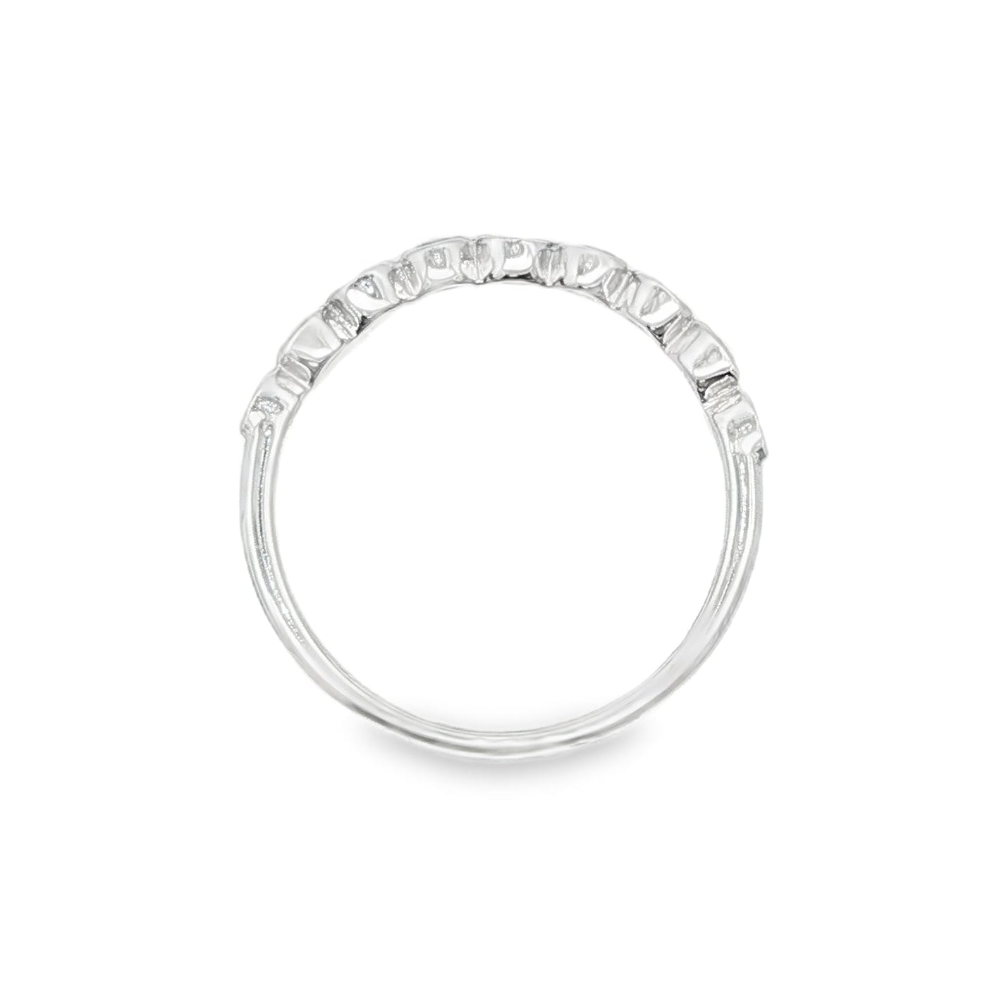 18K White gold band bezel set with round natural mined diamonds and rubies. Item 23319 - ABC Jewelry Co.