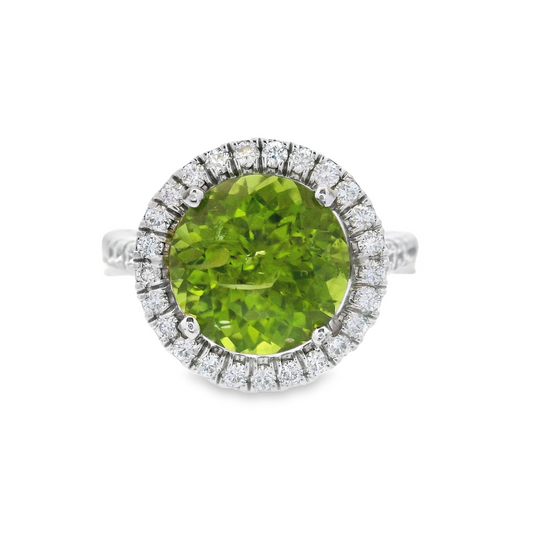 14K White Gold - Peridot & Diamond Ring - 23612