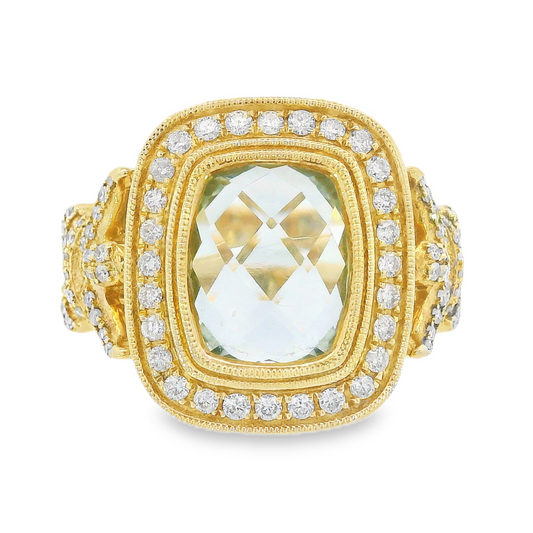 14K Yellow Gold - Prasiolite Halo Ring - 23900