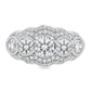 White gold 5 stone diamond ring with a double row halo around all stones. Shown on a clean white background.