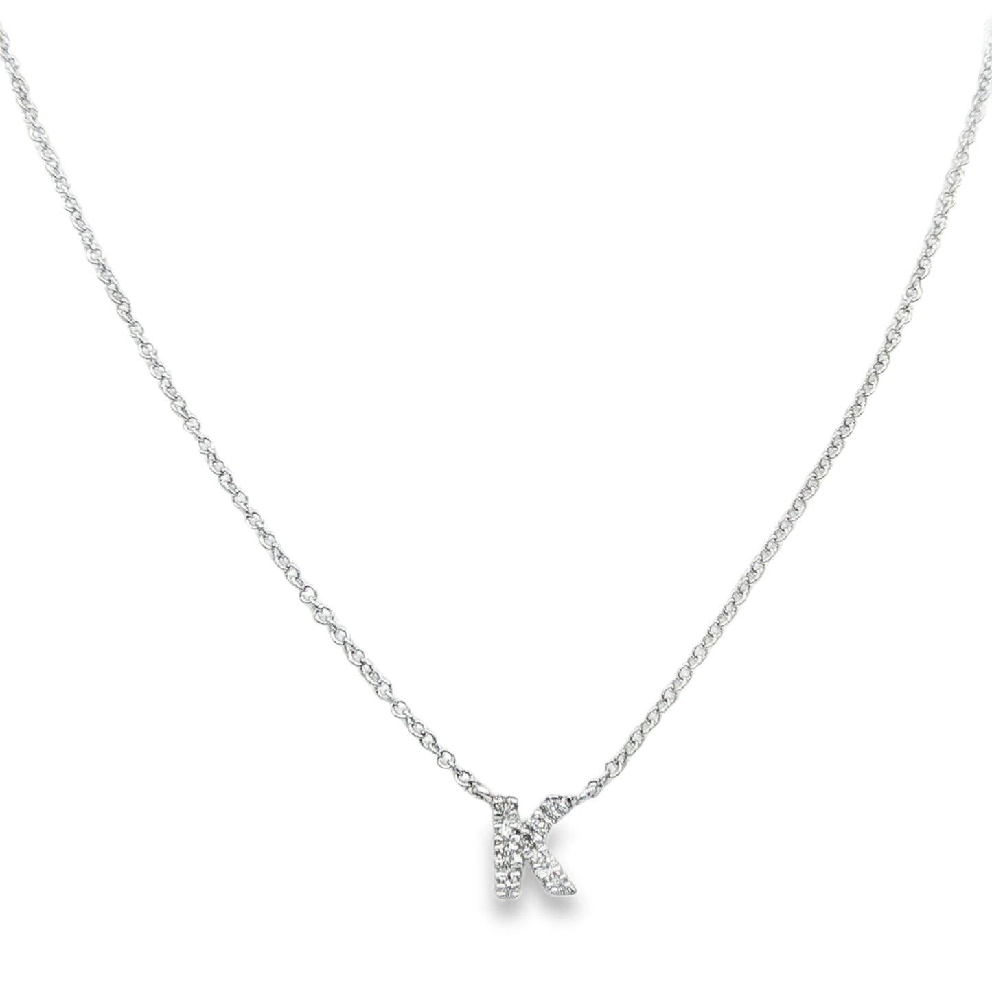 14K White gold necklace with diamond set initial K. Item 24729 - ABC Jewelry Co. 