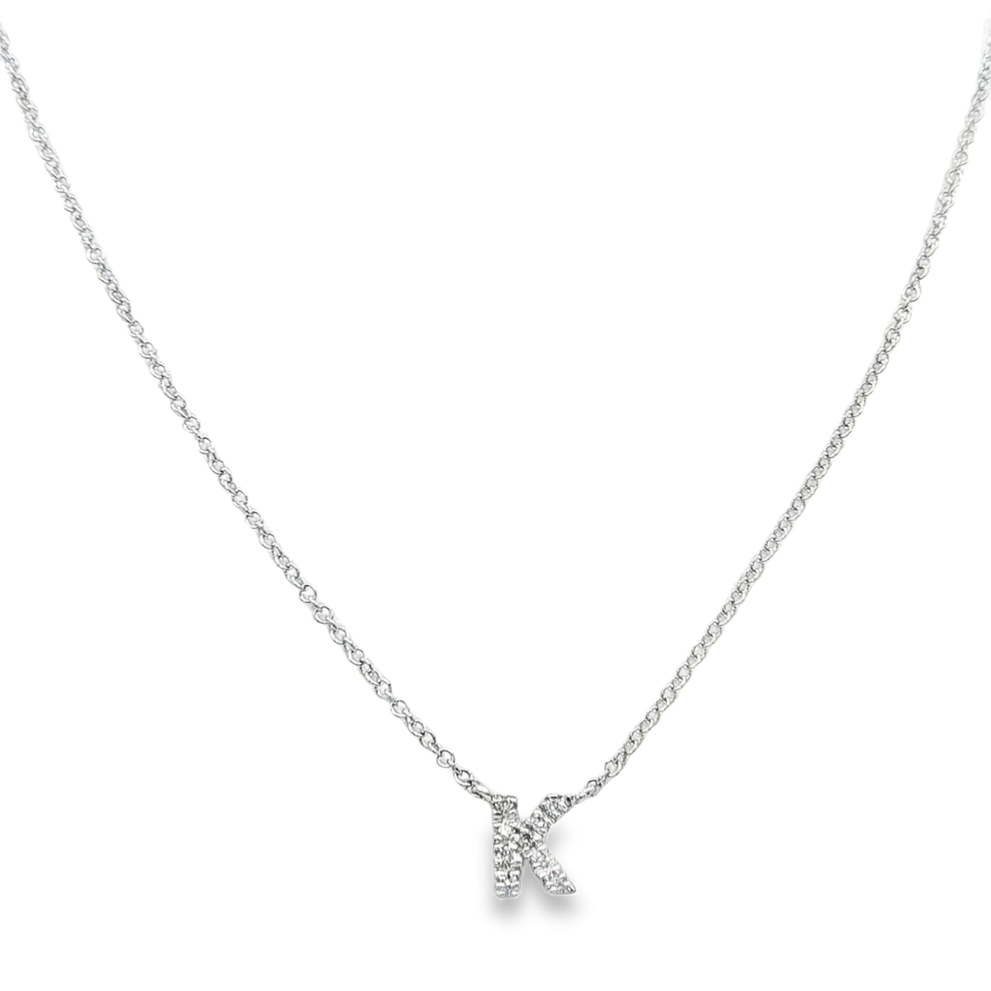 14K White gold necklace with diamond set initial K. Item 24729 - ABC Jewelry Co. 