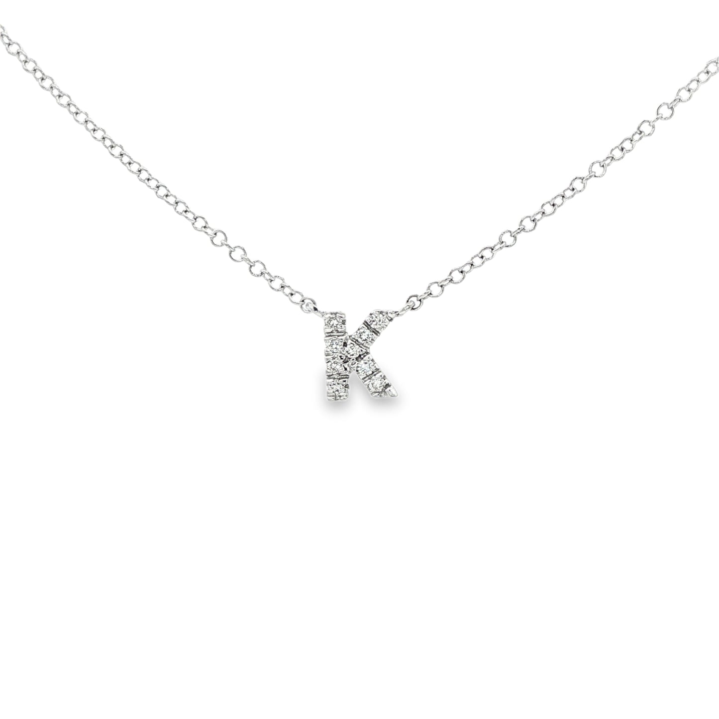 14K White gold necklace with diamond set initial K. Item 24729 - ABC Jewelry Co. 
