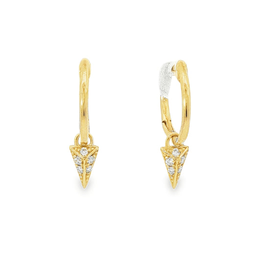14K Yellow Gold - Hoop Earrings With Diamond Charms - 24763