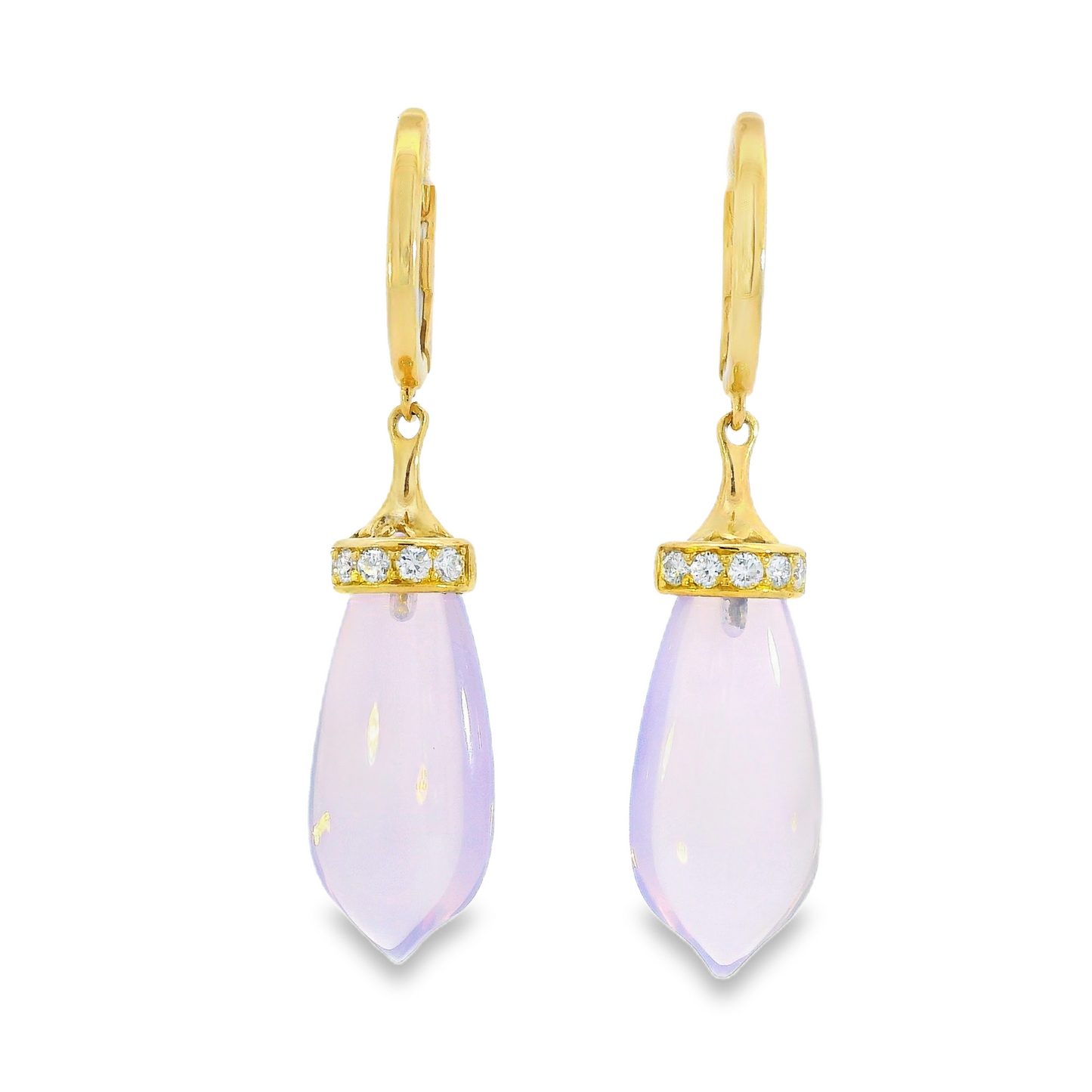 14K Yellow Gold - Lavender Moon Quartz Earrings - 24766