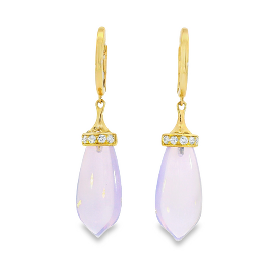 14K Yellow Gold - Lavender Moon Quartz Earrings - 24766