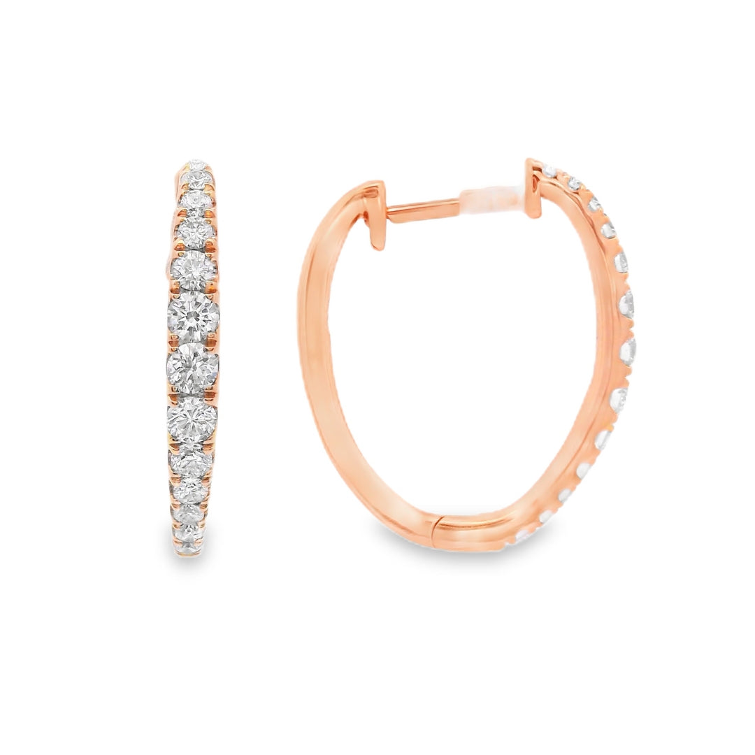 18K Rose Gold - Diamond Hoop Earrings - 24948
