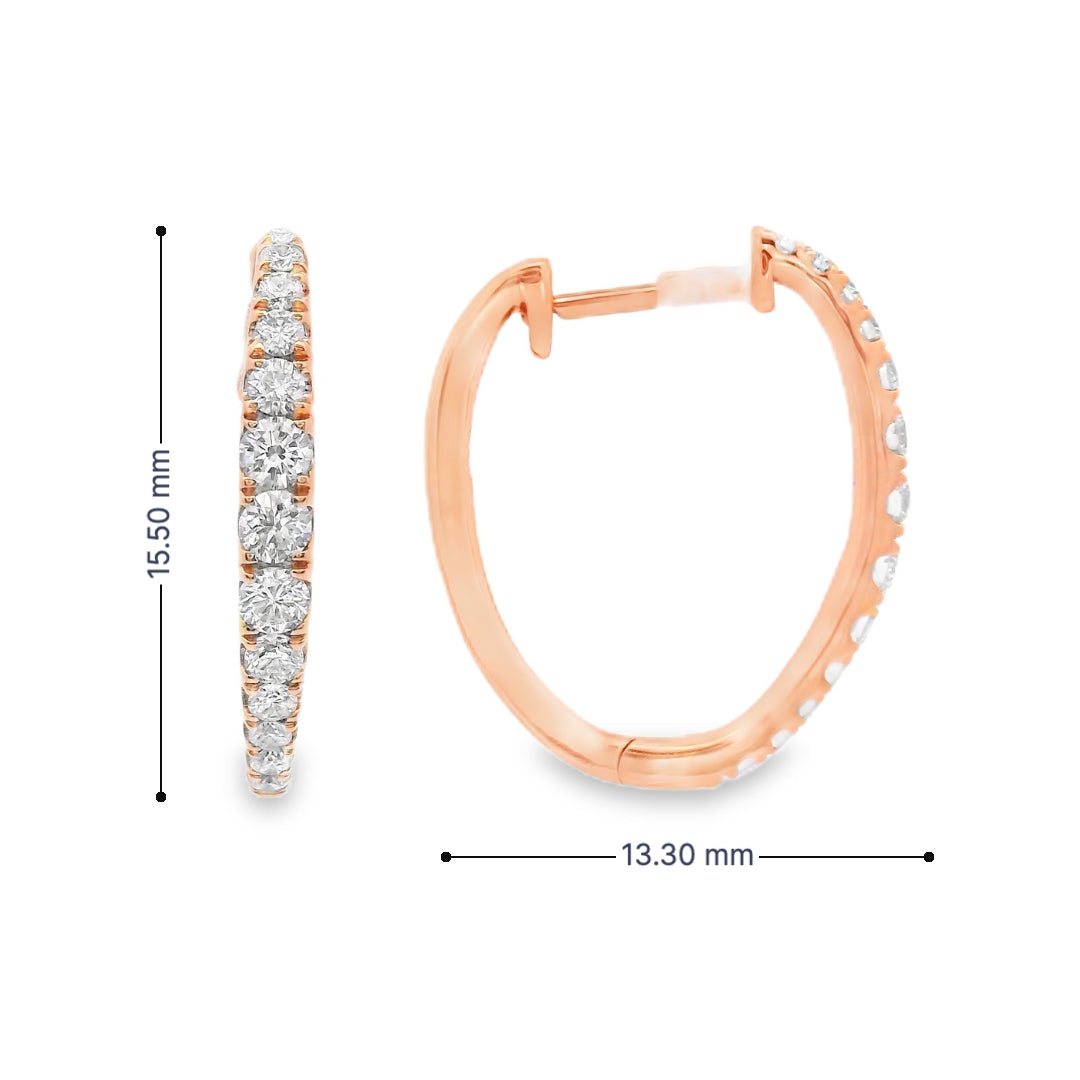 18K Rose gold hoop earrings set with round brilliant diamonds. Item 24948 - ABC Jewelry Co