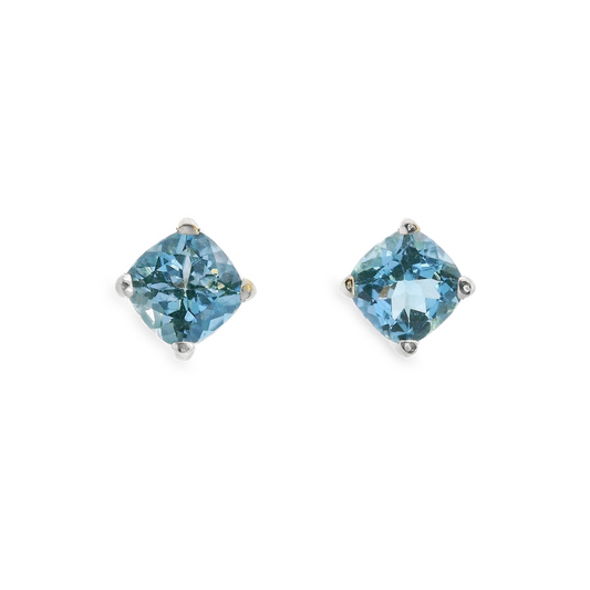 14K White Gold - Aquamarine Stud Earrings - J37497