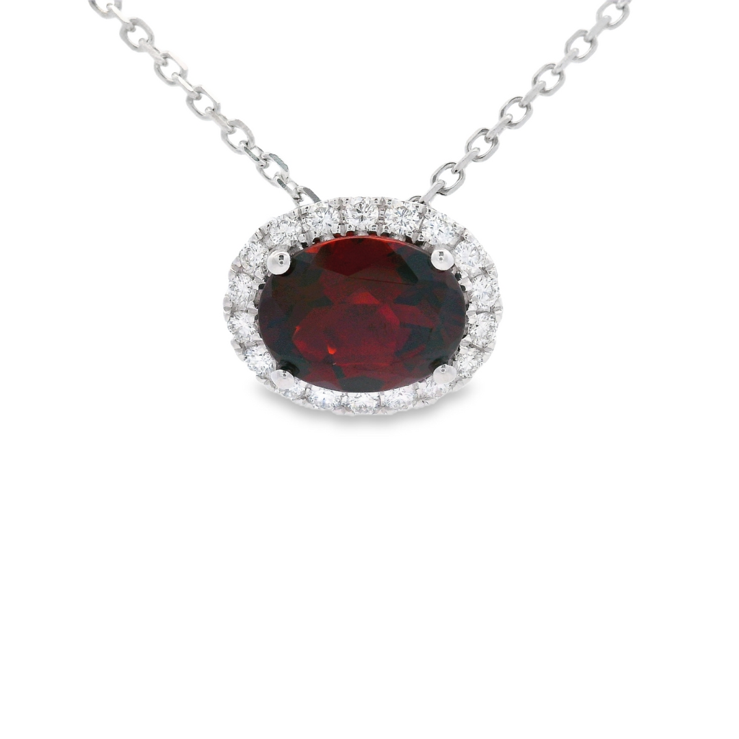 14K White Gold - Garnet & Diamond Necklace - J35392