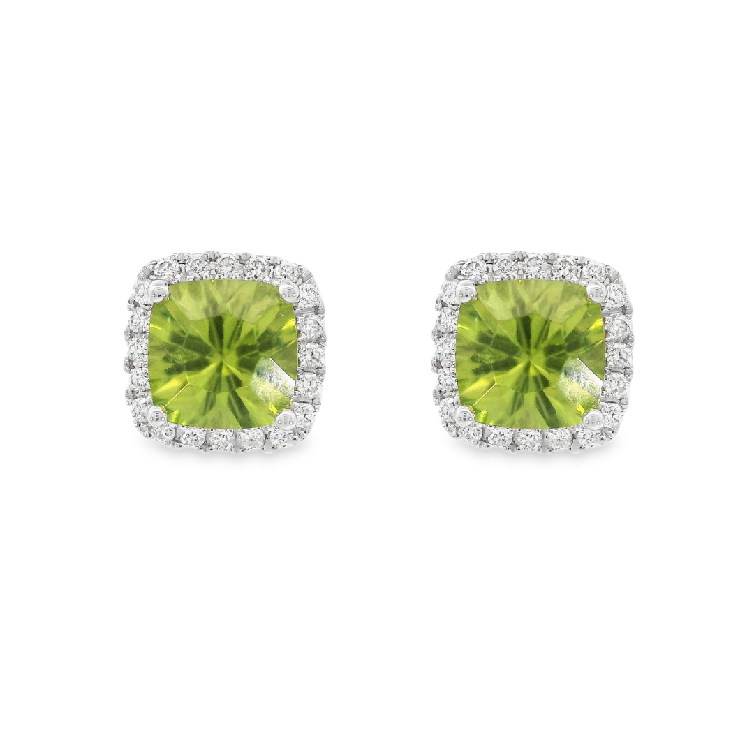 14K White Gold - Peridot & Diamond Earrings - J37537