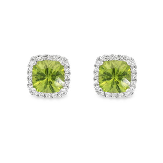 14K White Gold - Peridot & Diamond Earrings - J37537