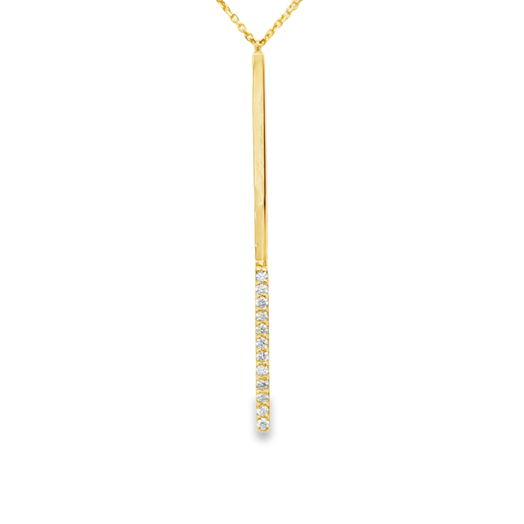 14K Yellow gold necklace with bar pendant set with round brilliant diamonds. Item J37230 - ABC Jewelry Co.
