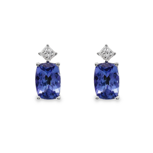 14K White Gold - Tanzanite & Diamond Earrings - J37860