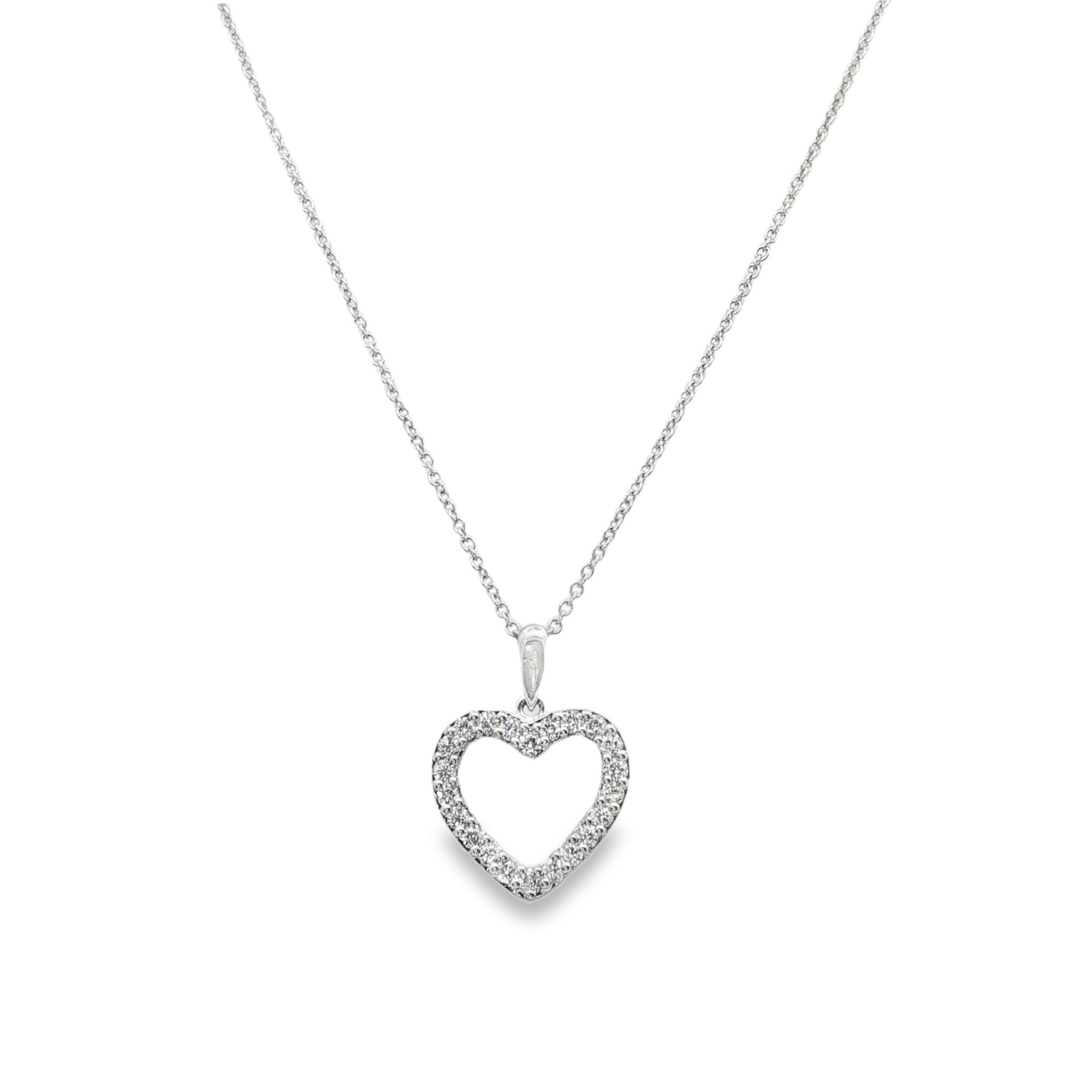 14K White gold necklace with diamond set heart pendant. Item J37962 - ABC Jewelry Co. 