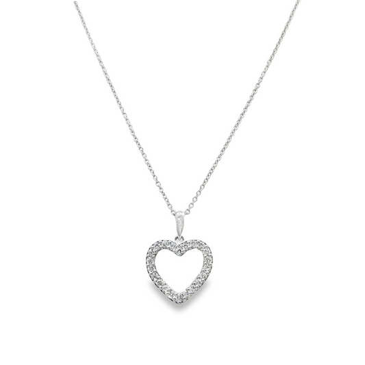 14K White gold necklace with diamond set heart pendant. Item J37962 - ABC Jewelry Co. 