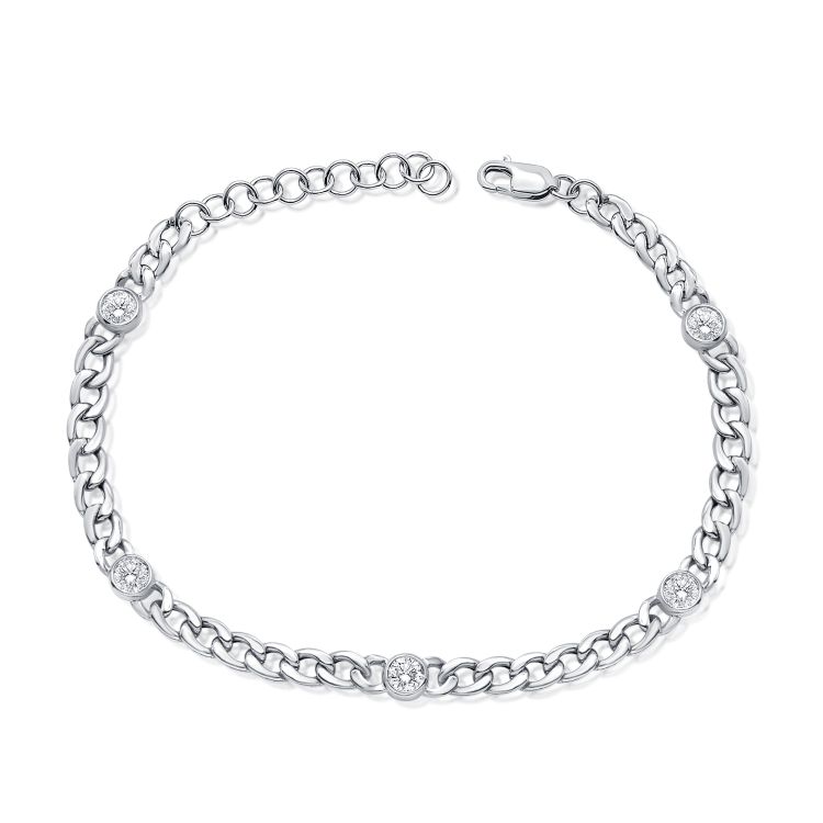 14K White Gold - Diamond Link Bracelet - J35489