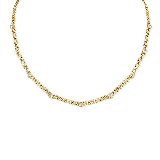 14K Yellow Gold Designer Links Station Necklace - J35483