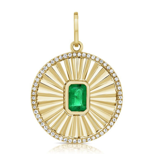 14KY Emerald Circular Pendant