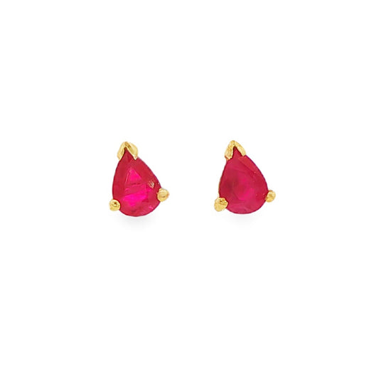 14K Yellow gold stud earrings set with pear shape rubies. Item 3597 - ABC Jewelry Co. 