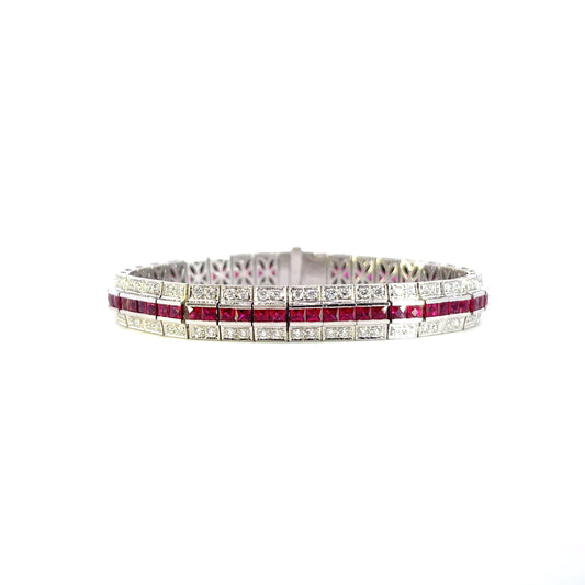 18 kt white gold Ruby & Diamond bracelet