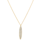 Yellow gold long bar pendant pave set with round brilliant diamonds. Shown on a clean white background.