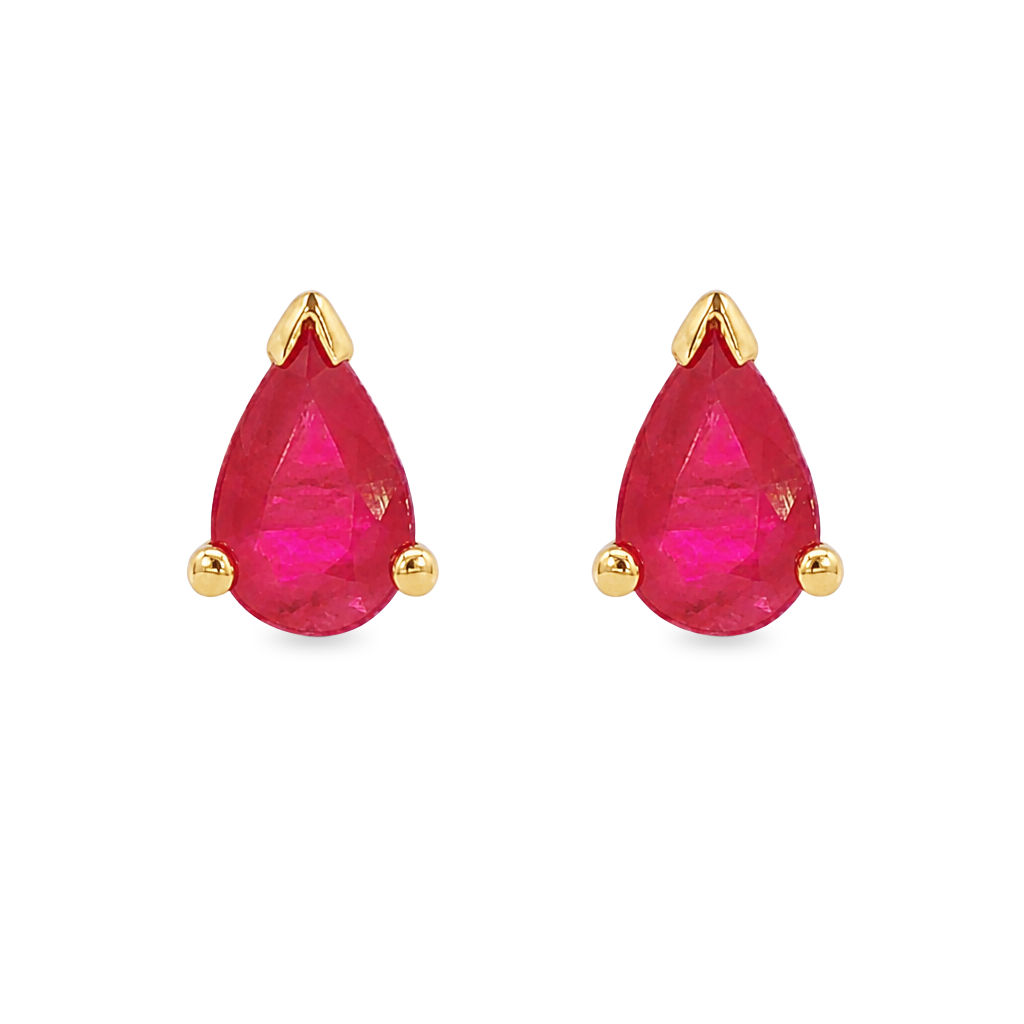 14K Yellow Gold - Pear Shape Ruby Stud Earrings