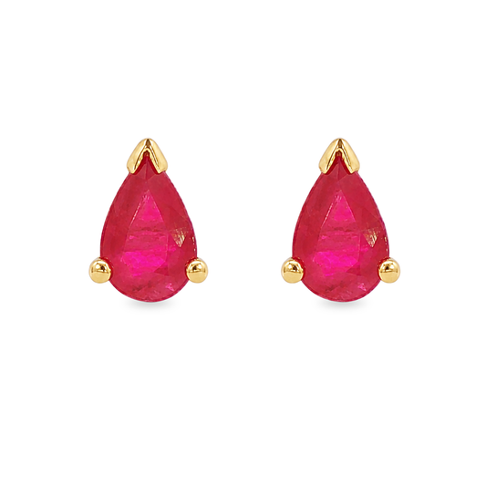 14K Yellow Gold - Pear Shape Ruby Stud Earrings