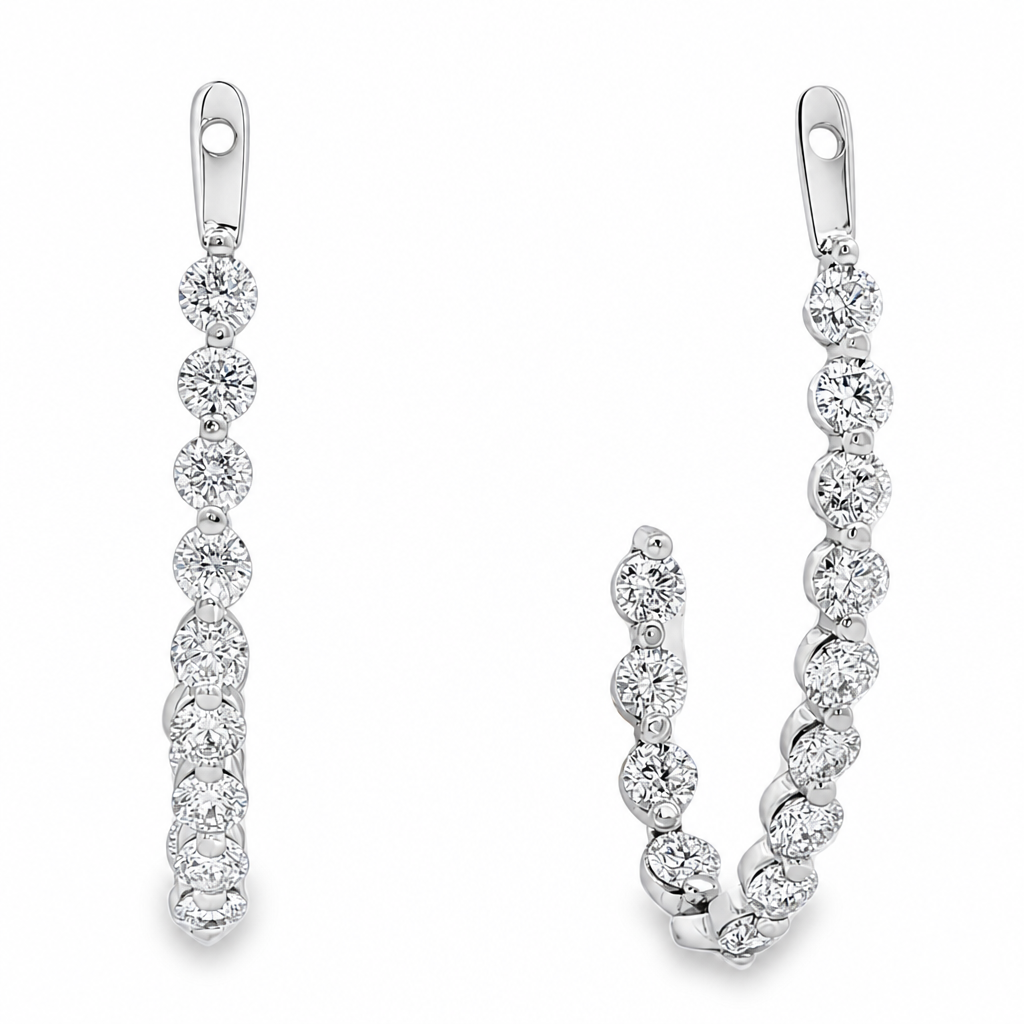 White gold diamond set hoop earring jackets. Shown on clean white background.