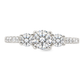 White gold right with three round diamonds set on a diamond band. Shown on a clean white background. 