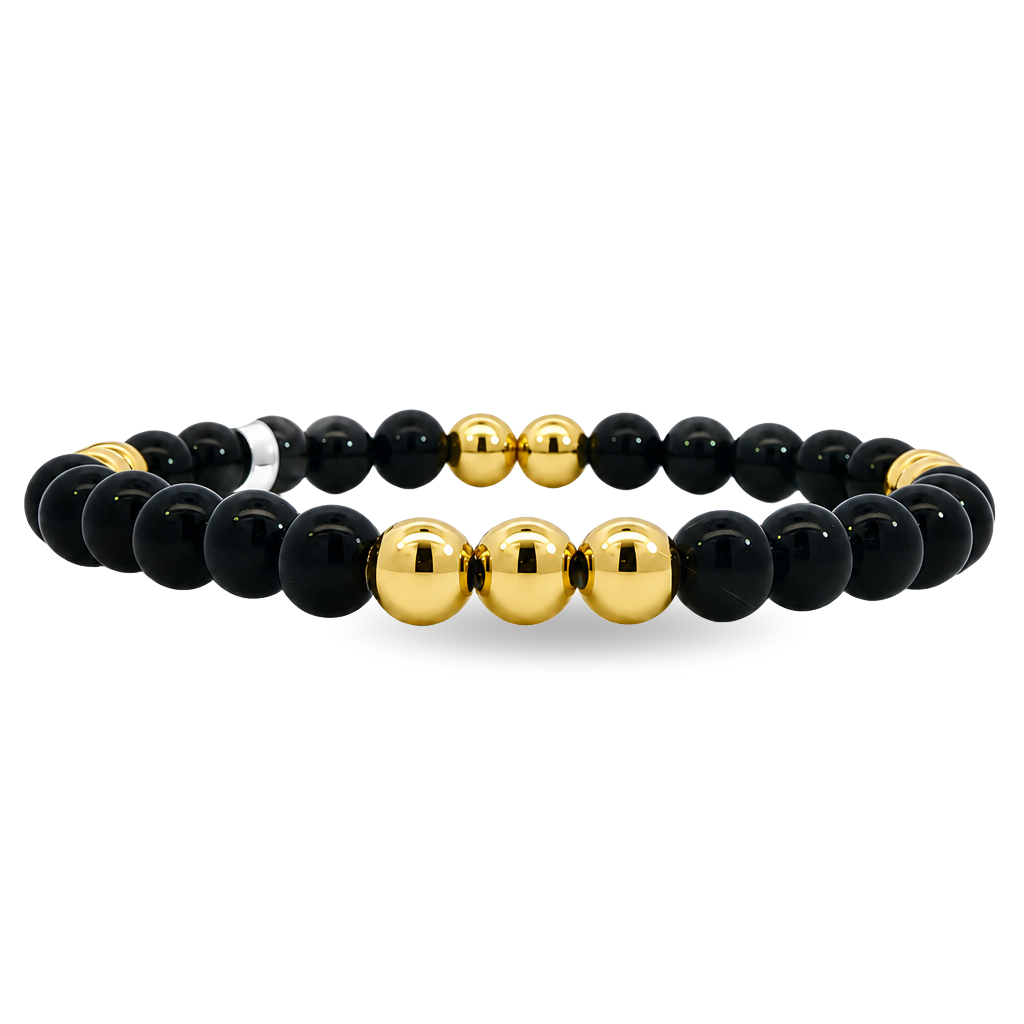 14K Yellow Gold - Black Onyx & Gold Bead Bracelet