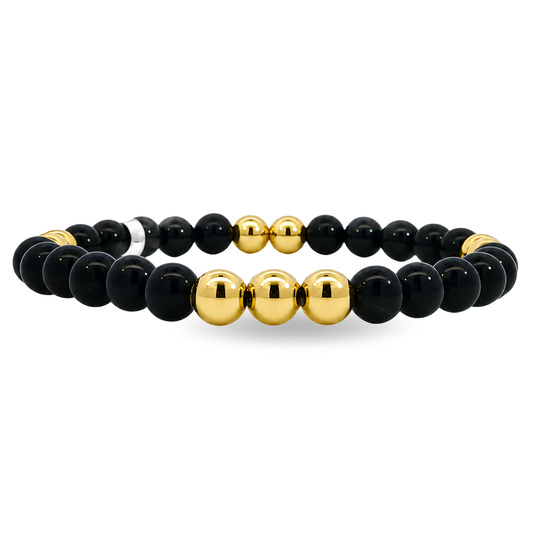 14K Yellow Gold - Black Onyx & Gold Bead Bracelet