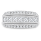 A wide white gold band ring featuring multiple rows of clear gemstones, including a central row of princess-cut diamonds and pavé-set round diamonds on both sides, shown on a plain white background.