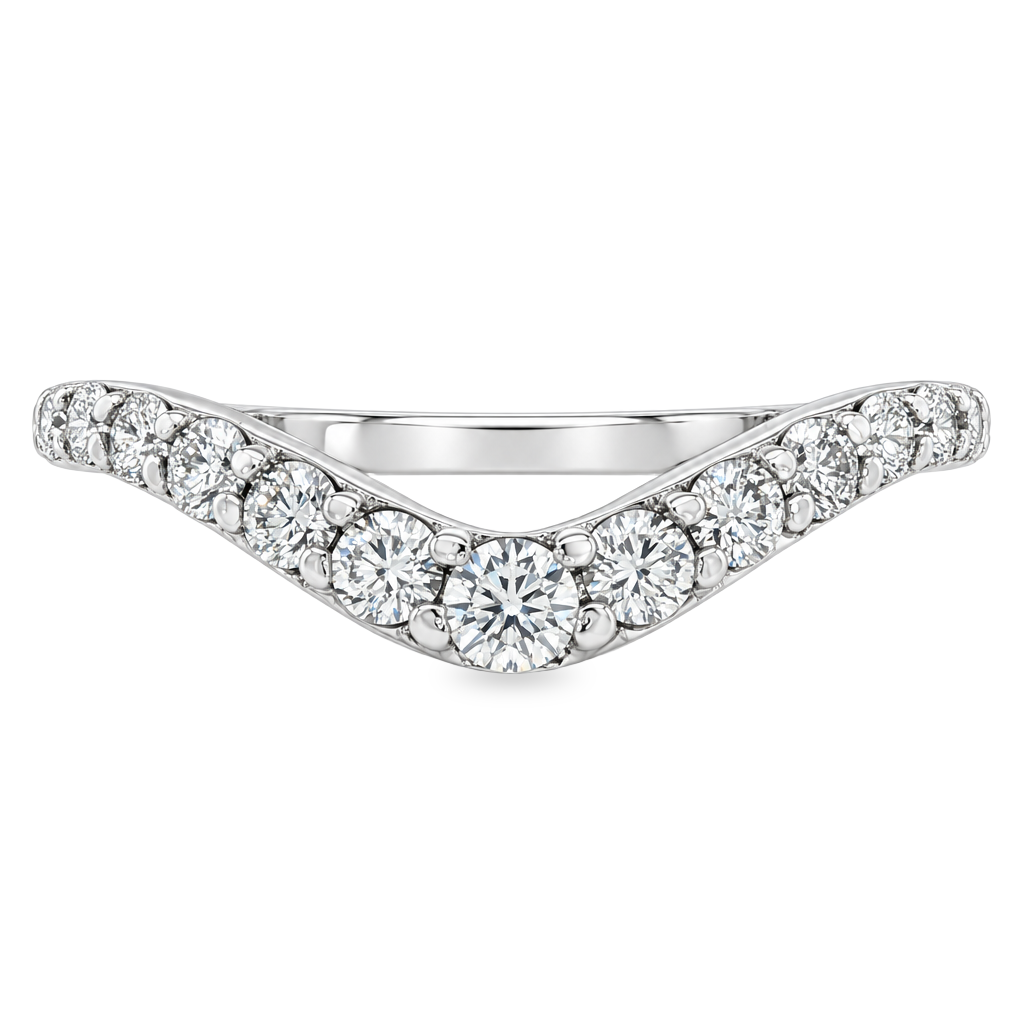 14K White Gold - Curved Diamond Band