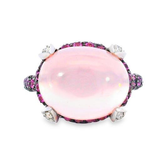 18K White Gold - Rose Quartz & Pink Sapphire Ring - 8727