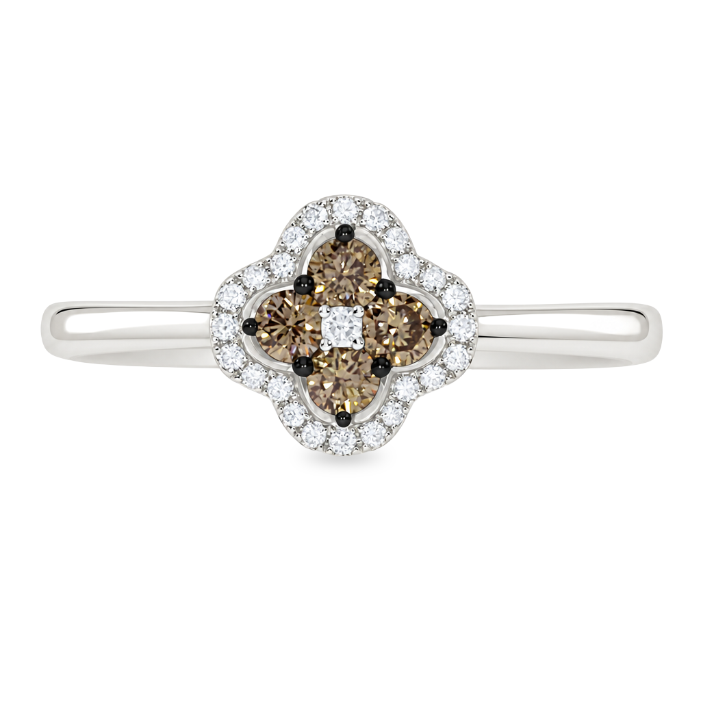 14K White Gold - Chocolate Diamond Ring With Halo