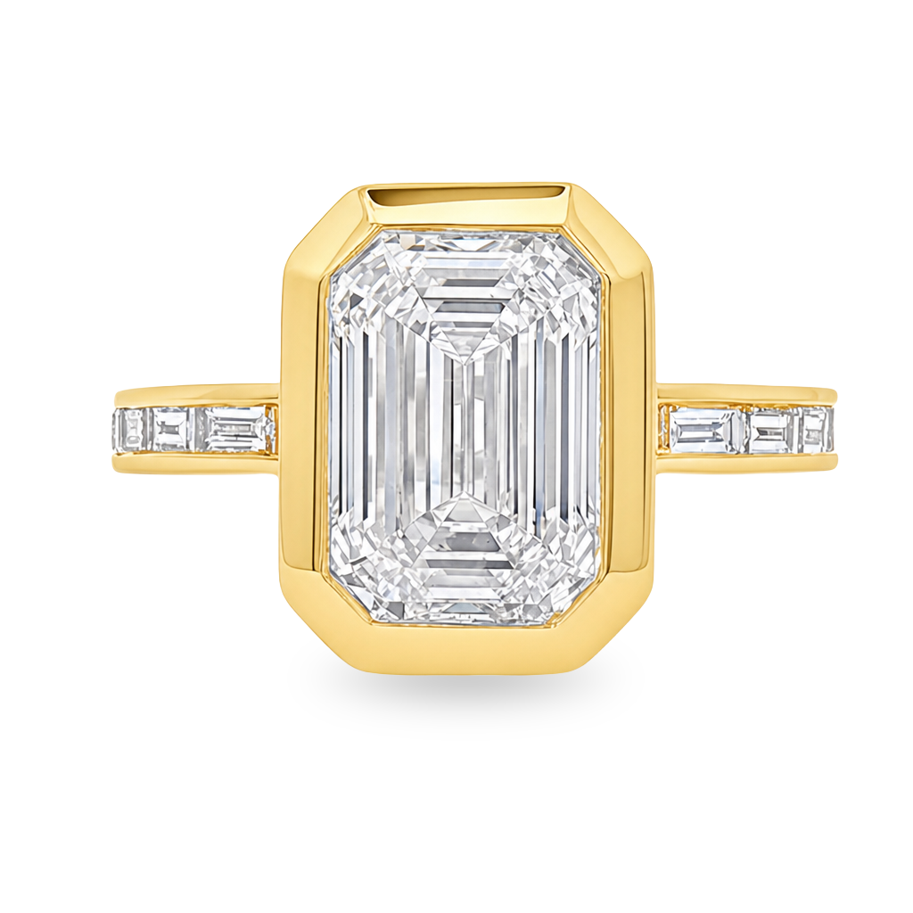 14K Yellow Gold - Lab Grown Emerald Cut Diamond Bezel Set Ring